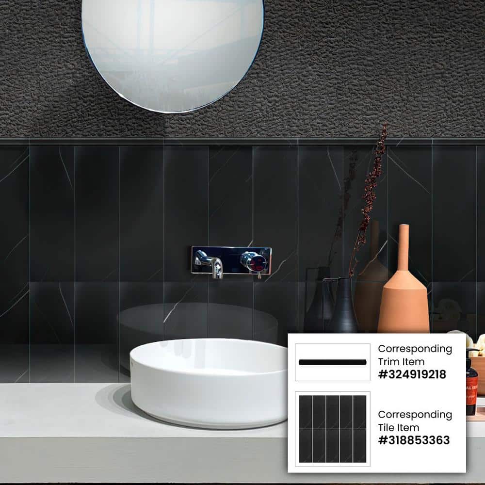 Grandis Black Polished Marble Subway Wall & Floor Tile