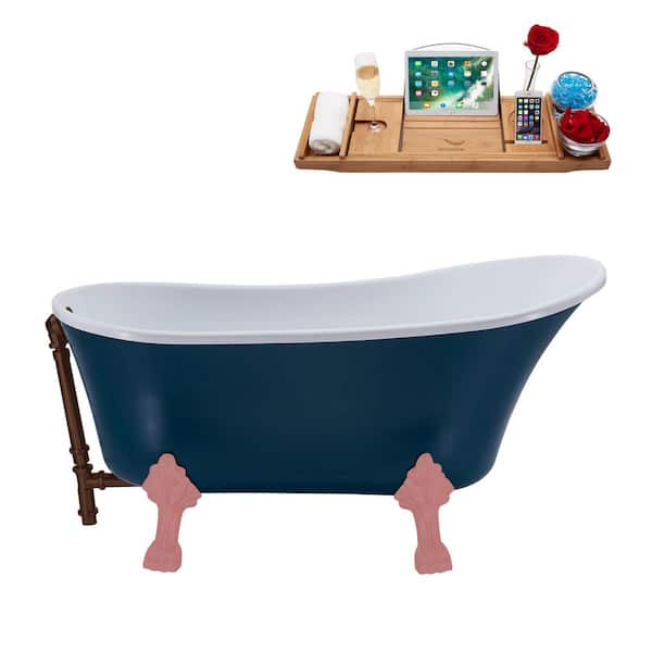 Streamline 55 in. x 26.8 in. Acrylic Clawfoot Soaking Bathtub in Matte Blue, Matte Pink Clawfeet and Oil Rubbed Bronze Drain