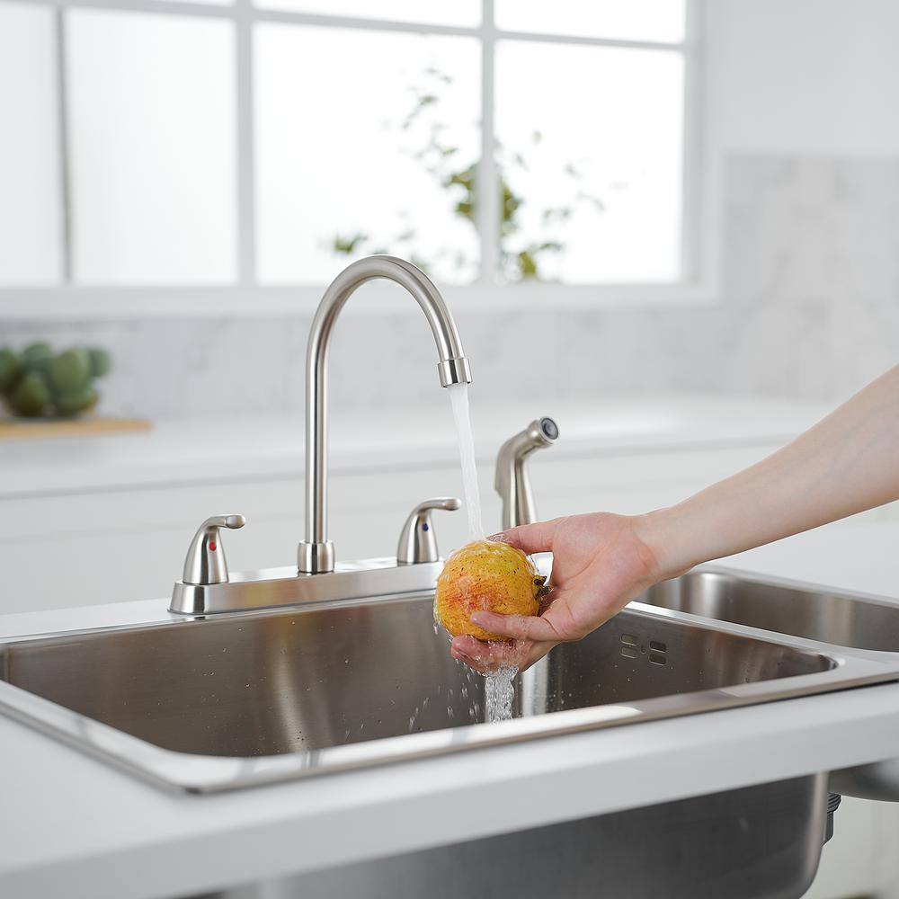 Brushed Nickel Double Handle Kitchen Faucet with Side Sprayer