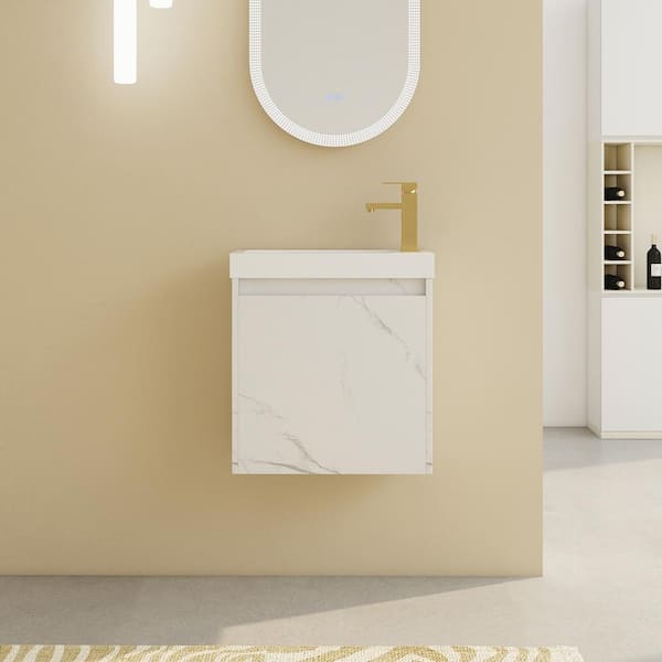 Unbranded 20 in. W x 10 in. D x 21 in. H Floating Wall-Mounted Bathroom Vanity in White with White Cultured Marble Sink
