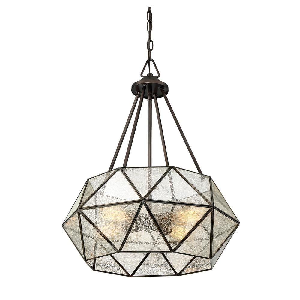 Tartan Geometric 20" Mercury Glass Pendant in Oiled Burnished Bronze