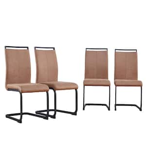 Modern Brown Upholstered Dining Chairs with Faux Leather Padded Seat and Metal Legs (Set of 4)