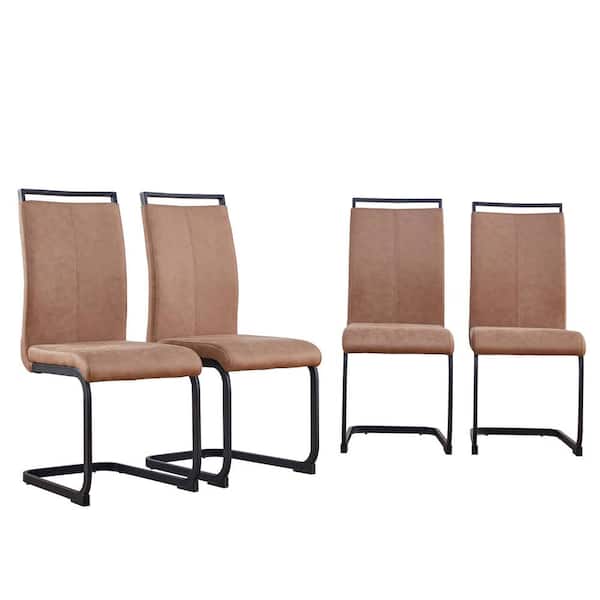 Unbranded Modern Brown Upholstered Dining Chairs with Faux Leather Padded Seat and Metal Legs (Set of 4)