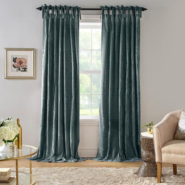 Korena Tie-Top Crushed Velvet Window Curtain, Peacock - 52"W x 84"L
