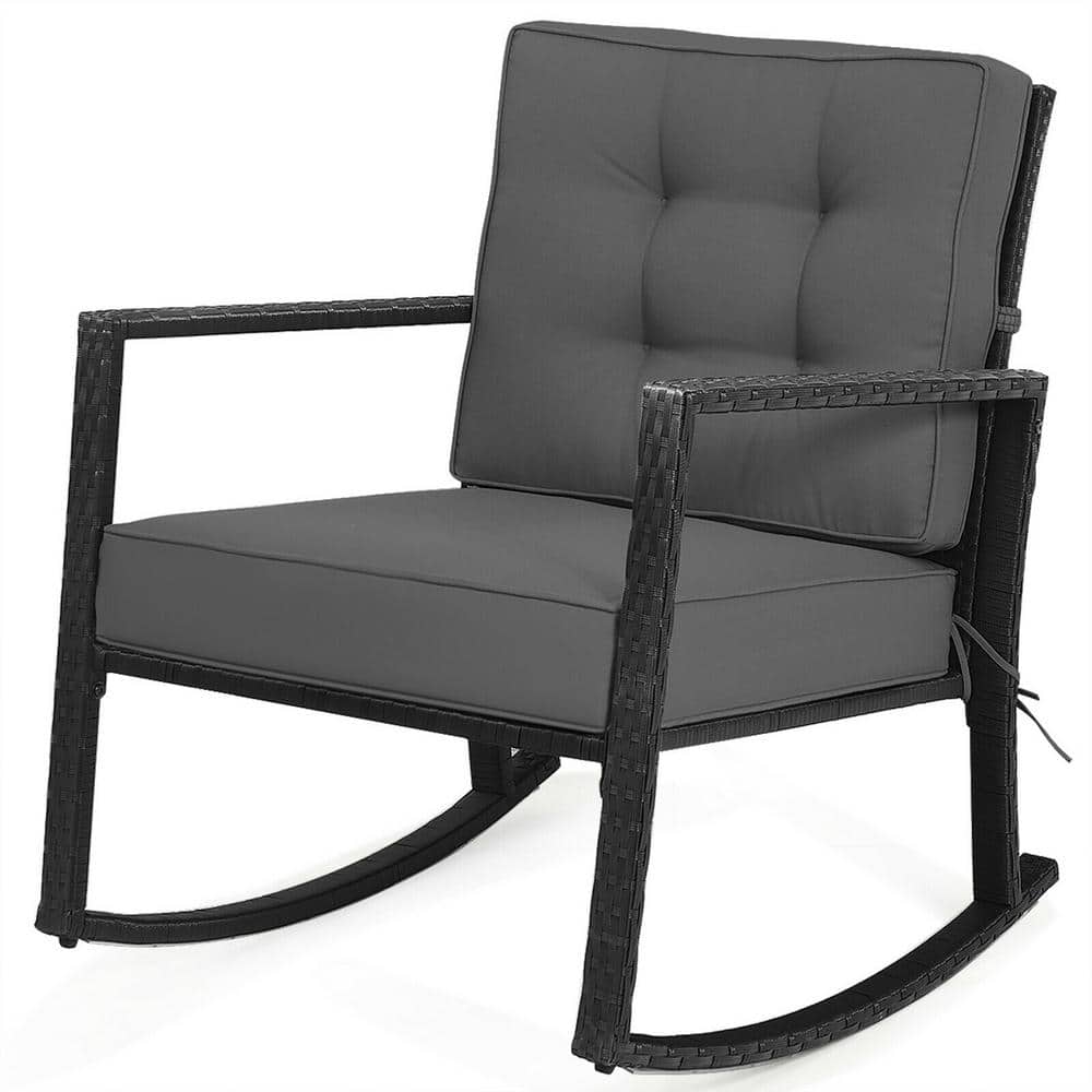 Wicker Outdoor Rocking Chair Patio Lawn Rattan Single Chair Glider with Grey Cushion price history on PriceWatchPro