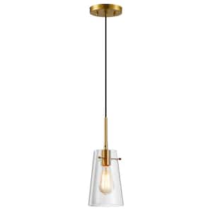 1-Light Antique Brass Single Pendant Light with Clear Glass Shade