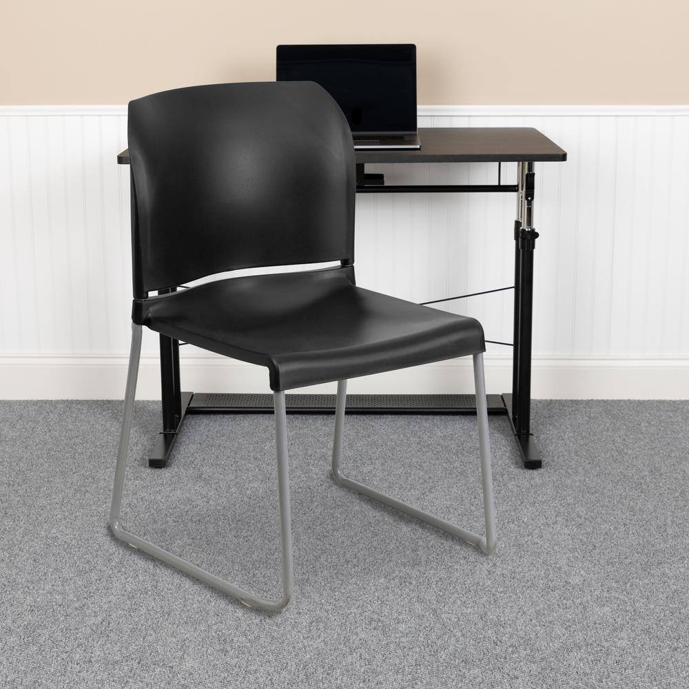 Modern Black Metal Stackable Chair with Polypropylene Seat