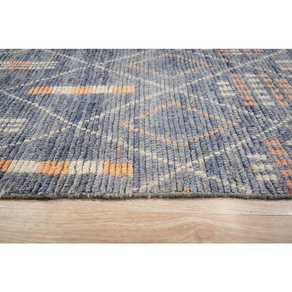 Blue Hand-Knotted Wool Contemporary Shapes Marrakech Handspun, Elegant and Stylish Rug 9 ft. x 12 ft. Area Rug