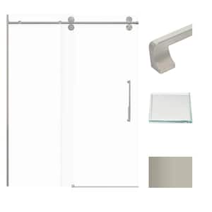 Teegan 59 in. W x 80 in. H Sliding Semi Frameless Shower Door with Fixed Panel in Brushed Stainless with Clear Glass