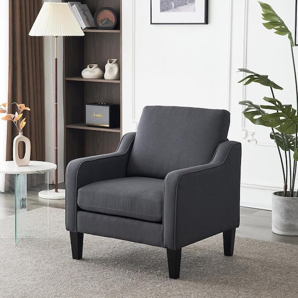 Karl home Dark Gray Cotton and Linen Accent Arm Chair Mid Century Modern