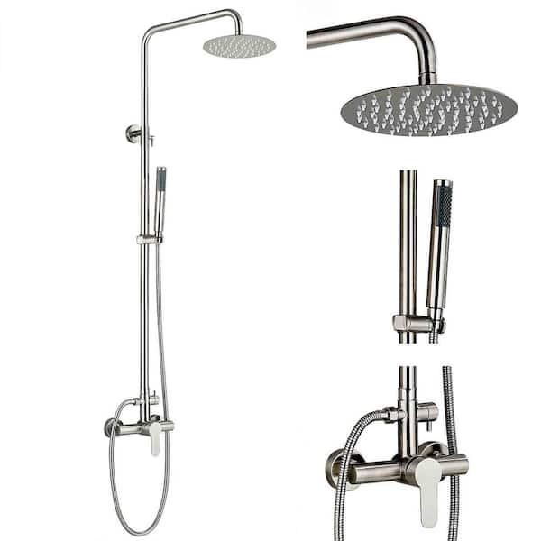 FAWEY TRED INC Outdoor Shower Faucet, Single Handle High Pressure Hand Spray Wall Mount 2 Function 8 in. Rainfall Shower Head Kit