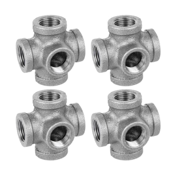 PIPE DECOR 3/8 in. Black Malleable Iron FPT x FPT x FPT x FPT x FPT 5-Way Cross Fitting (4-Pack)