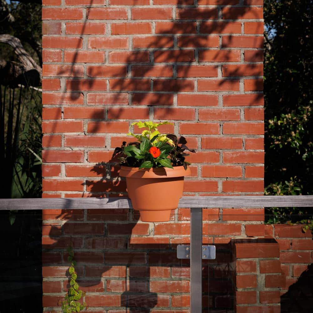 Terra Cotta Resin 12" Round Deck Rail Planter