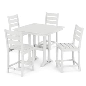 Grant Park White 5-Piece HDPE Plastic Side Chair Farmhouse Trestle Counter Set