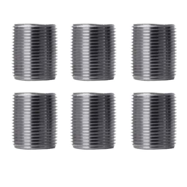 PIPE DECOR 1 in. x 1 in. Black Industrial Steel Grey Plumbing Close Nipple (6-Pack)
