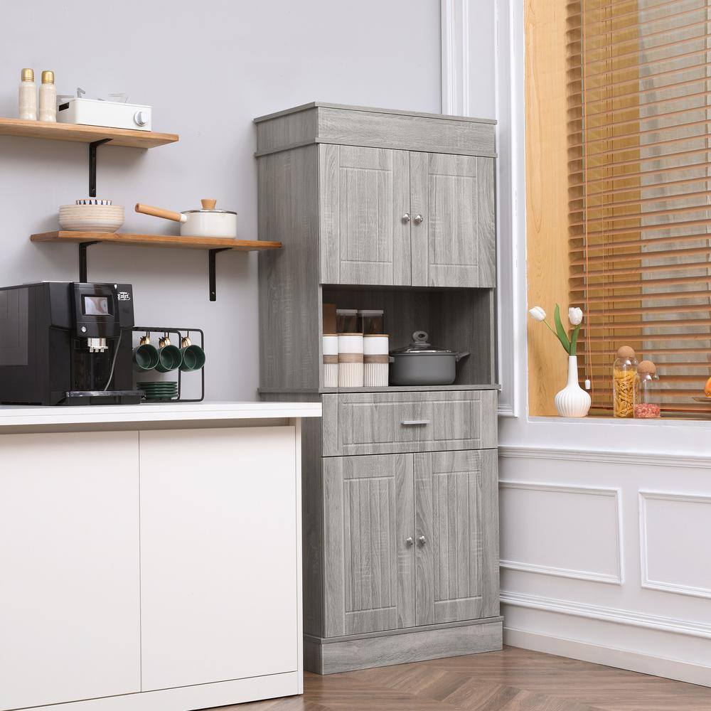Gray Kitchen Buffet with Hutch, Freestanding Pantry with