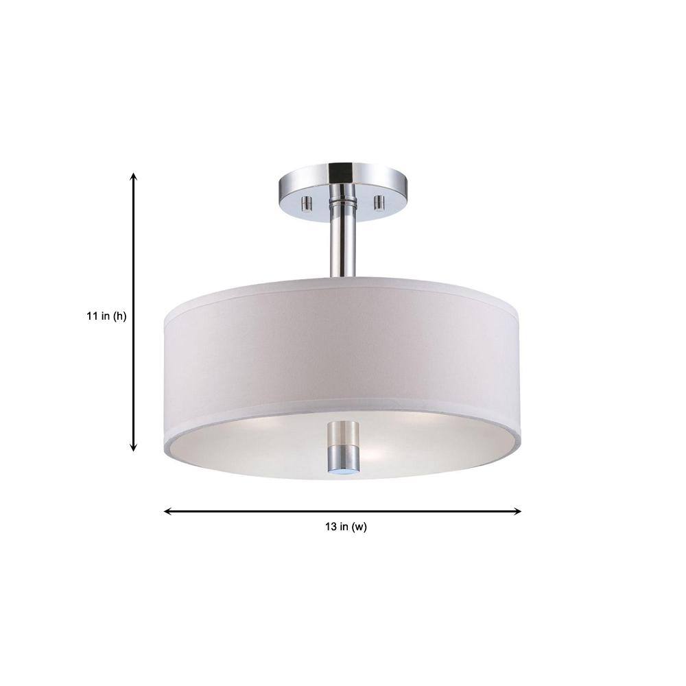 Contemporary Chrome Drum Ceiling Light with White Shade