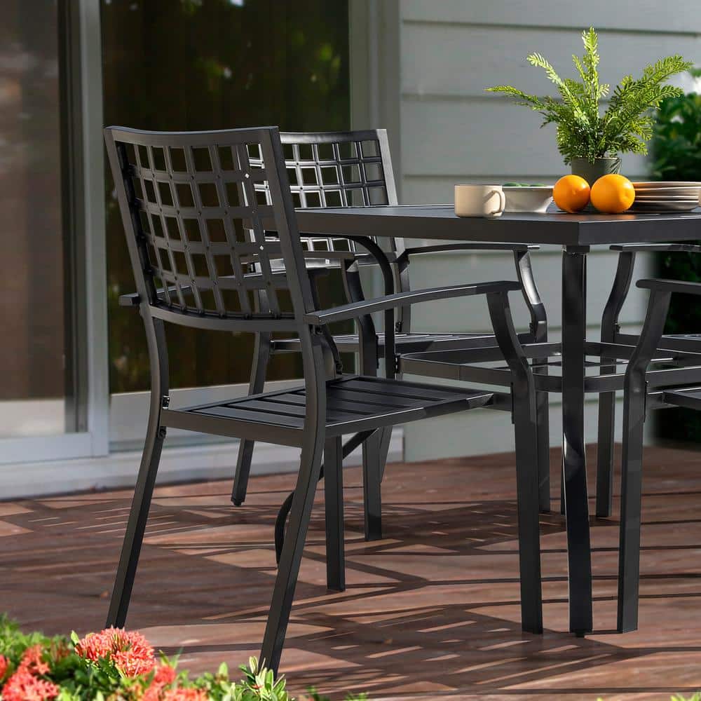 Black Iron 5-Piece Square Outdoor Dining Set with Umbrella Hole