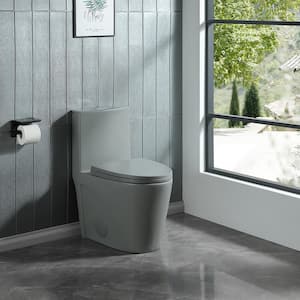 1-Piece 1.1/1.6 GPF Dual Flush Elongated Toilet in Light Gray