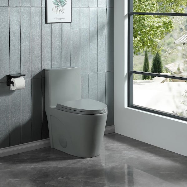 Staykiwi 1-Piece 1.1/1.6 GPF Dual Flush Elongated Toilet in Light Gray