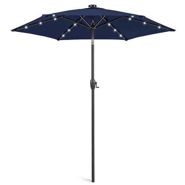 Unbranded 7.5 ft. Steel Market Solar Patio Umbrella in Navy Blue with Push Button Tilt