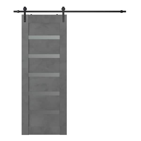 Belldinni Vona 07-04 18 in. x 80 in. 5-Lite Frosted Glass Dark Urban Composite Core Wood Sliding Barn Door with Hardware Kit