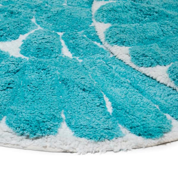 Chesapeake Merchandising Bursting Flower 24 In X And 30 Round 2 Piece Bath Rug Set White Aqua 45950 The Home Depot Bath Rug Set In White Aqua, 24 Round Bath Rug