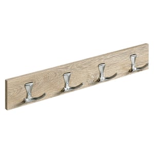 19.6 in. Oak and Stainless Steel 4 Double Hook Rail