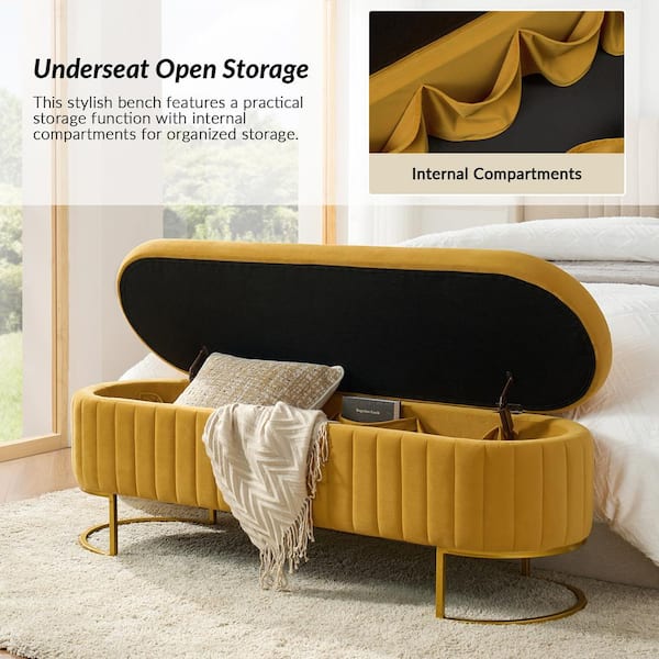 JAYDEN CREATION Hilario Mustard 55.5 in. W Storage Bench