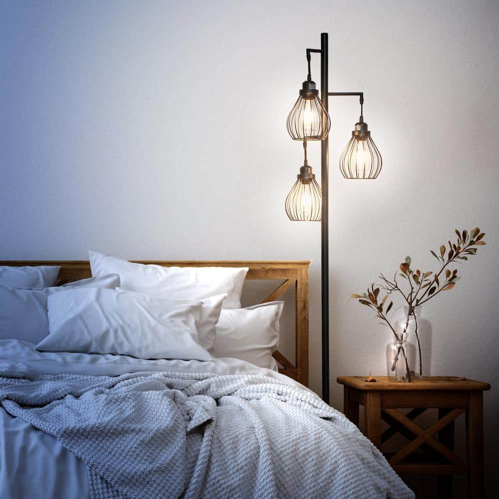 Edison Inspired Multi-Head 68" Black LED Floor Lamp