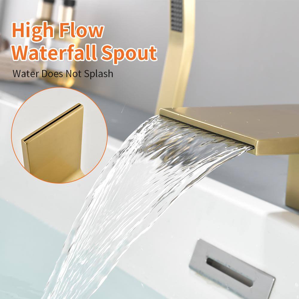 Brushed Gold Single Handle Waterfall Tub Faucet with Hand Shower
