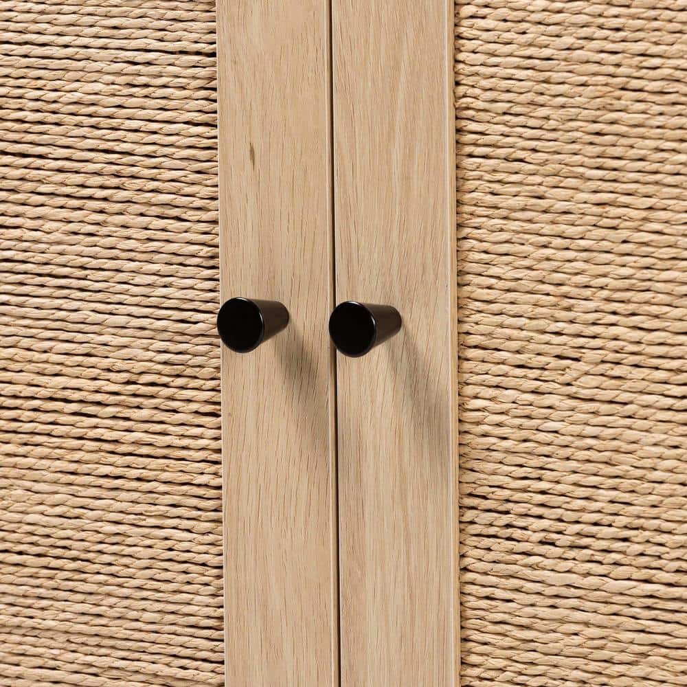 Light Brown and Black Woven Rope Accent Cabinet