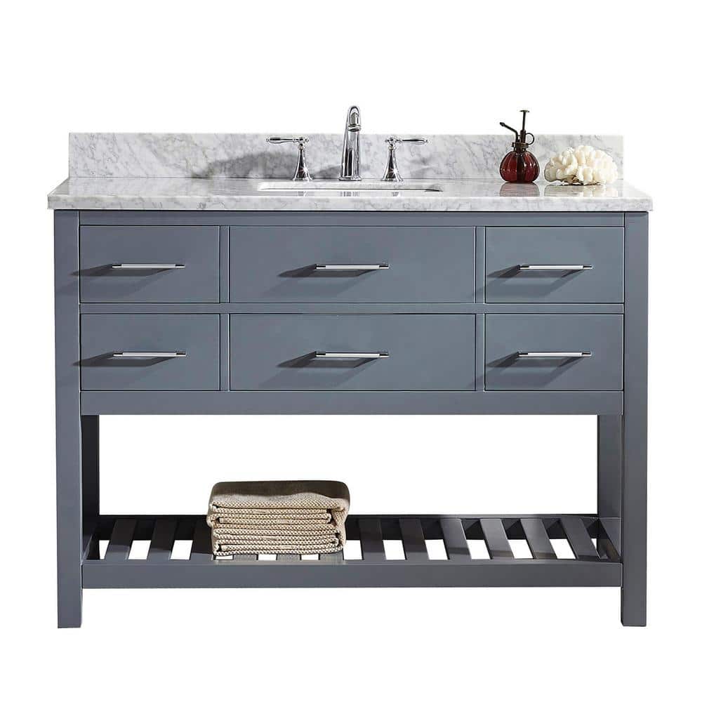Virtu Usa Caroline Estate 49 In W Bath Vanity In Gray With Marble Vanity Top In White With Square Basin Ms 2248 Wmsq Gr Nm The Home Depot