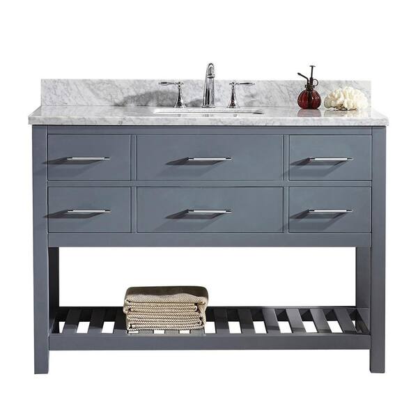 Virtu USA Caroline Estate 49 in. W Bath Vanity in Gray with Marble Vanity Top in White with Square Basin