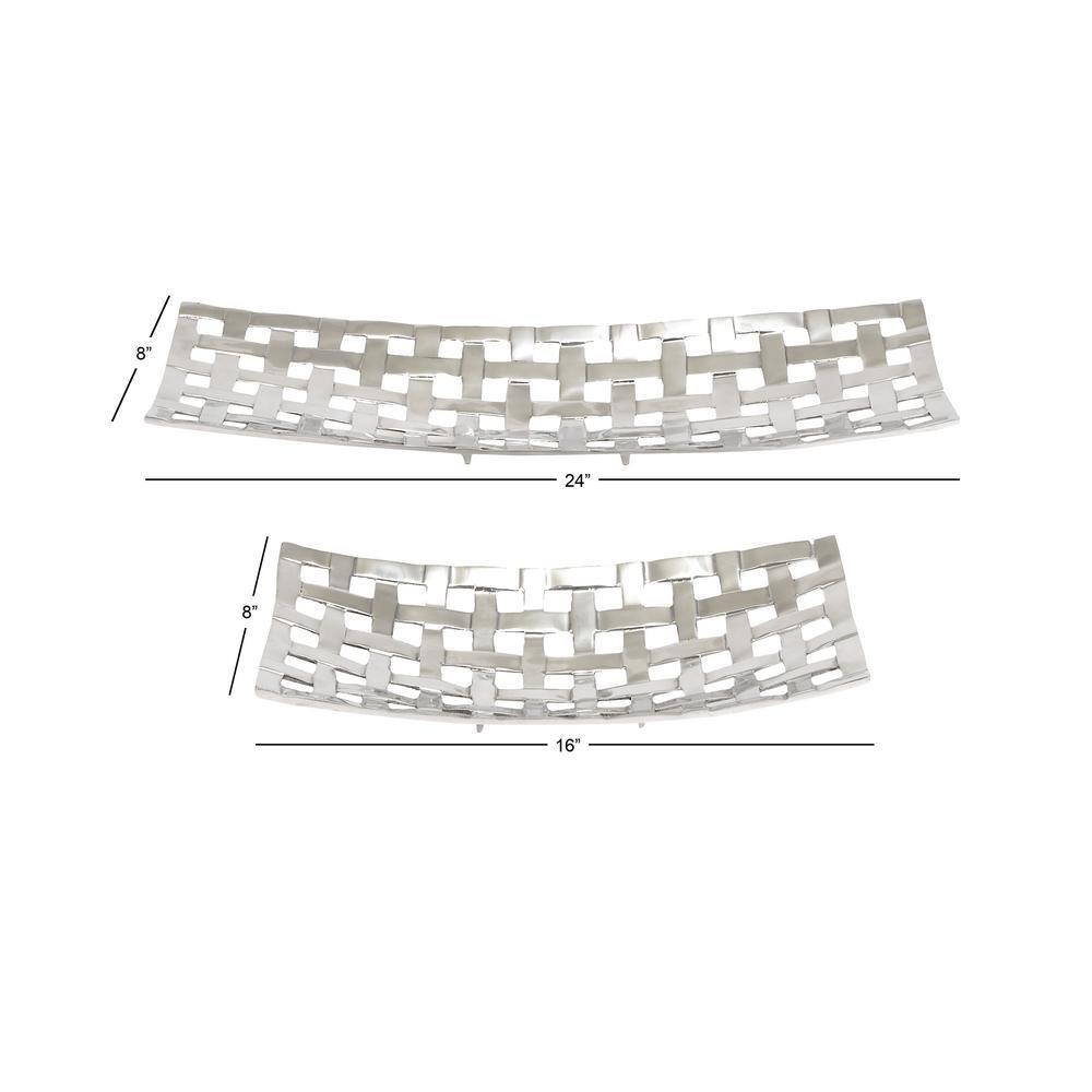 Silver Aluminum Grid Design Decorative Tray Set