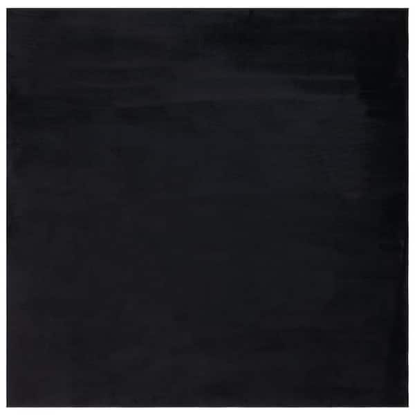 SAFAVIEH Faux Rabbit Fur Black 4 ft. x 4 ft. Machine Washable Solid Flokati Square Area Rug