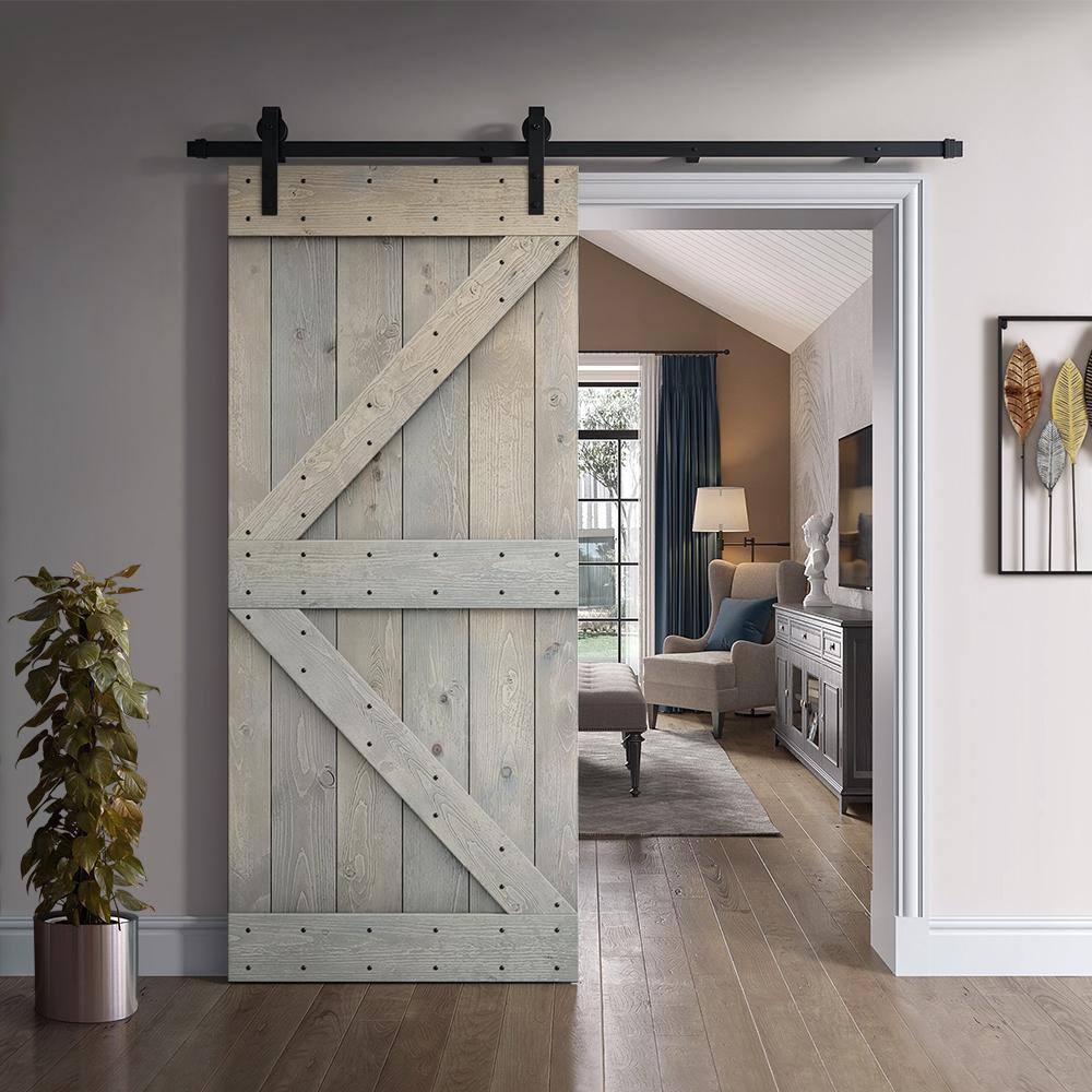 84'' Knotty Pine Barn Door with Matte Black Hardware Kit