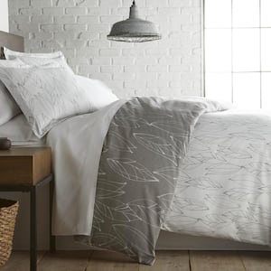 Modern Foliage 3-Piece Grey Leaf Microfiber Full/Queen Comforter Set