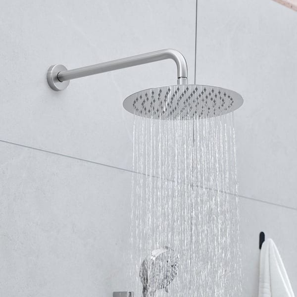 Round 10 in. Dual Shower Heads Wall Mounted Rainfall and 5-Spray Handheld Combo Shower Heads in Brushed Nickel