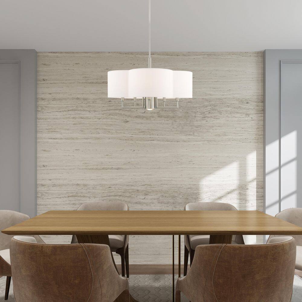 Chelsea Clover-Shaped 6-Light Brushed Nickel Pendant Chandelier