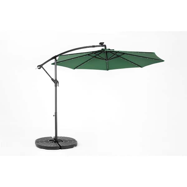 Lycvki 10 ft. Solar LED Offset Hanging Market Patio Umbrella in Backyard, Pool, Coast, with Dark Green