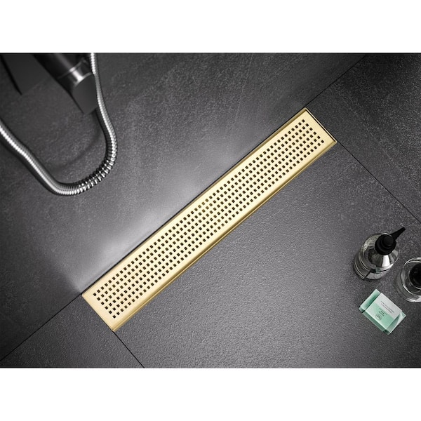 32 in. Linear Stainless Steel Shower Drain with Square Hole Pattern and Zirconium Gold Plating