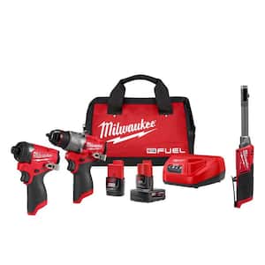 M12 FUEL INSIDER 12V Lithium-Ion Brushless 1/4 in. - 3/8 in. Extended Reach Box Cordless Ratchet w/ M12 2-Tool Combo Kit
