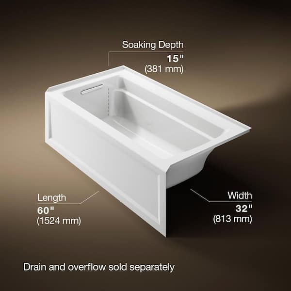 Archer 60 in. x 32 in. Soaking Bathtub with Left-Hand Drain in White
