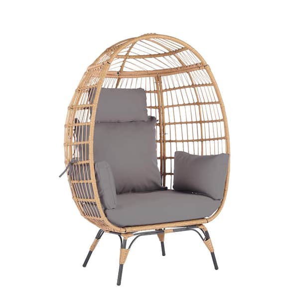 Unbranded 39 in. W Wicker Oversized Indoor Outdoor Lounge Chairs with 5 Light Gray Cushions