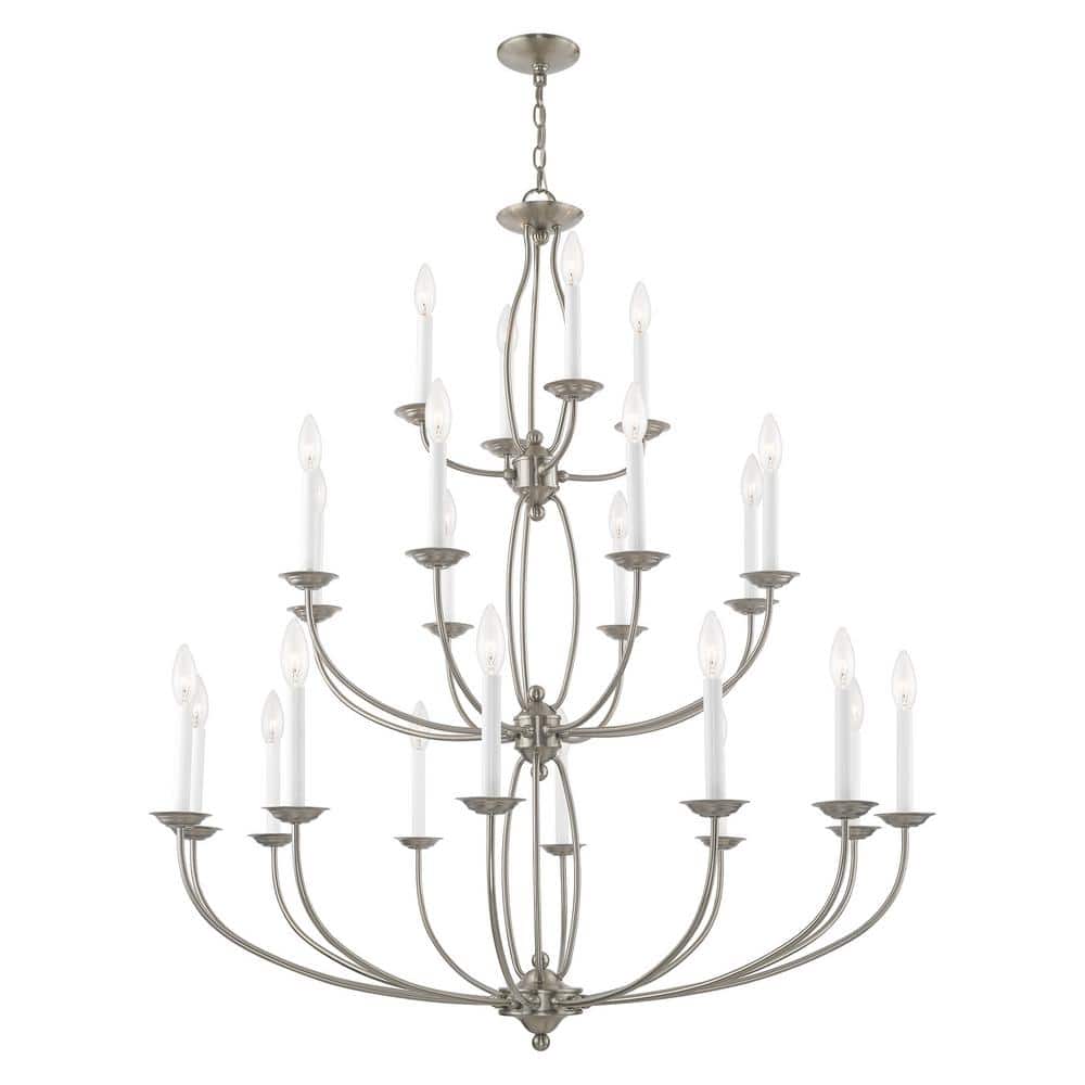 Elegant Brushed Nickel 24-Light Candle-Style Chandelier