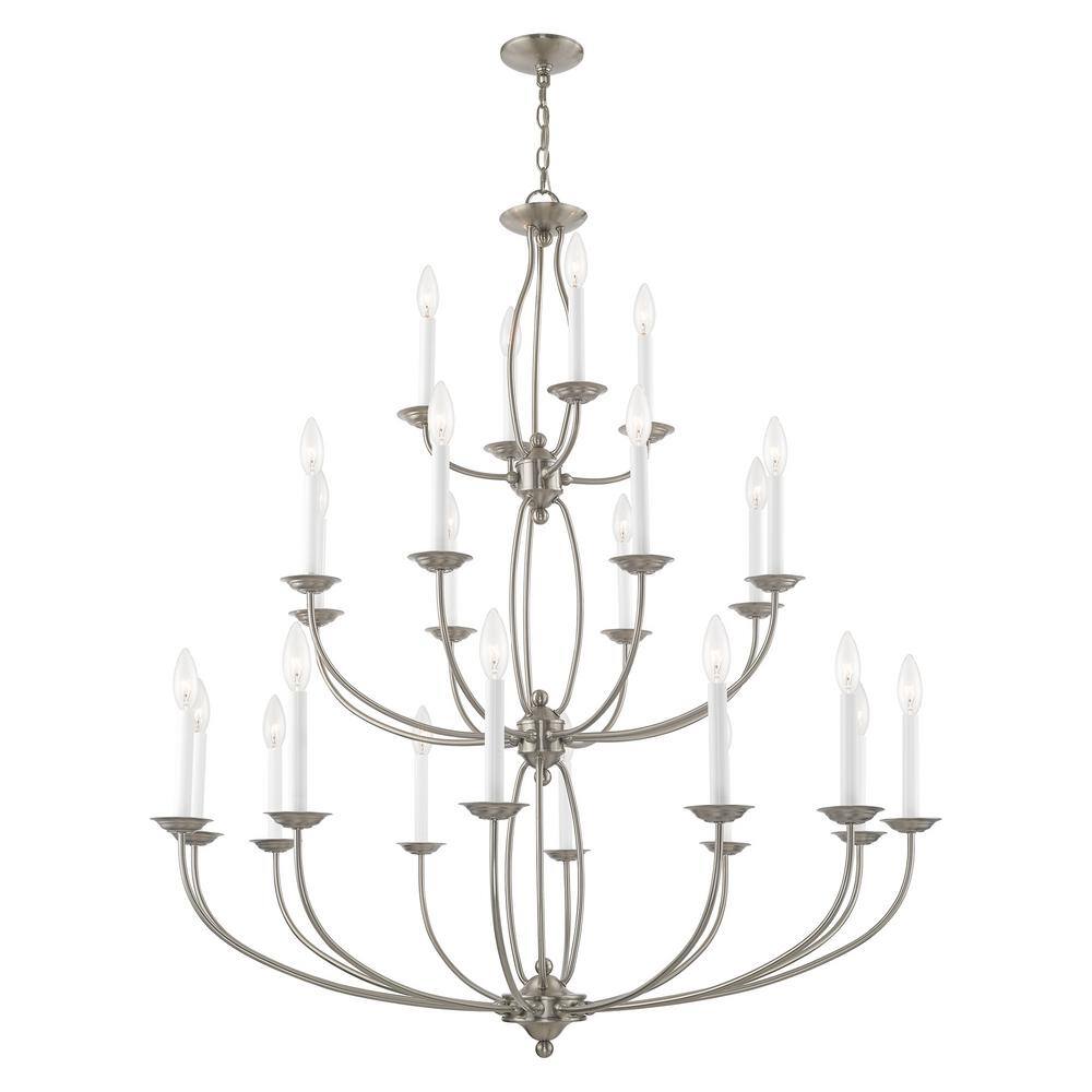 Elegant Brushed Nickel 24-Light Candle-Style Chandelier