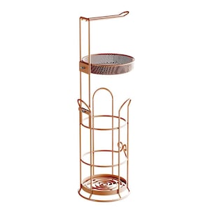 Freestanding No Post Toilet Paper Holder Roll Storage Rack with Dispenser and Raised Base in Brown