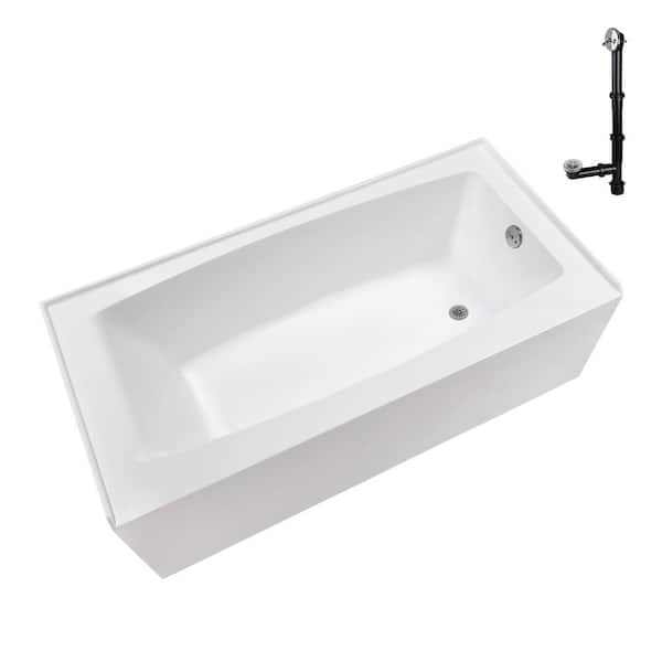 60 in. x 30 in. Soaking Acrylic Alcove Bathtub with Right Drain in Glossy White, External Drain in Polished Chrome