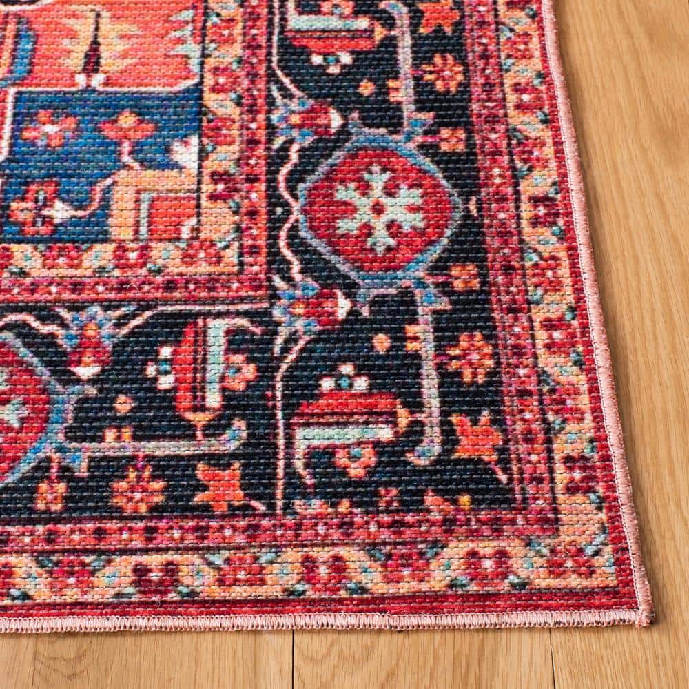 Red and Blue Machine Washable Oriental Area Rug